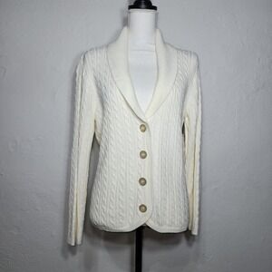 Mercer Street Studio Cardigan Women PL Soft White NEW Shawl Collar Cable Knit
